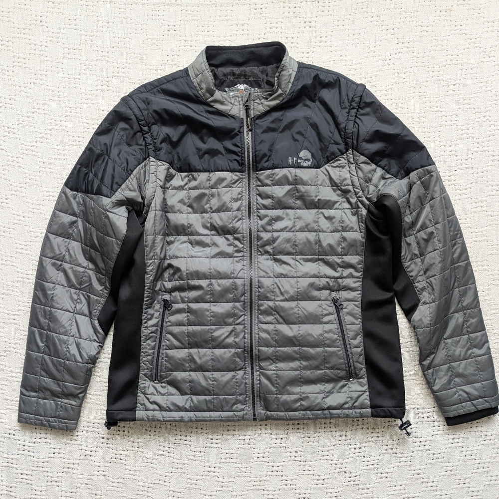 Harley-Davidson Men's  XL Turret Packable Jacket Gray Zip Out Sleeve  Vest